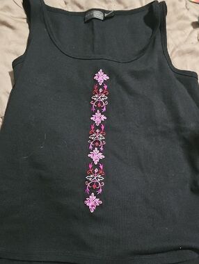 Relativity Black Tank Top‎ with Pink Nail Accent